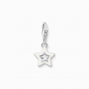 Thomas Sabo Charm Pendant Star With White Stones And White Cold Enamel Silver Prívesky Damske Strieborne | SK-49ZOJQIRV