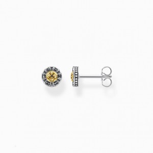 Thomas Sabo Ear Studs Cross Black Stones Gold Puzetove Nausnice Damske Žlté Zlate Strieborne | SK-32NRVQXYJ