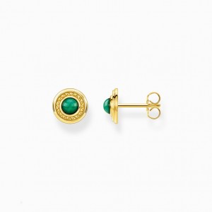 Thomas Sabo Ear Studs Green Stone Gold Puzetove Nausnice Damske Žlté Zlate Strieborne | SK-71OLCPUTA