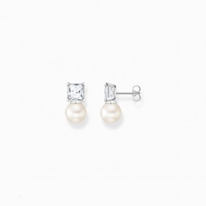 Thomas Sabo Ear Studs Pearl With White Stone Silver Puzetove Nausnice Damske Strieborne | SK-94SEUHABL