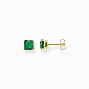 Thomas Sabo Ear Studs With Green Stone Gold Plated Puzetove Nausnice Damske Žlté Zlate Strieborne | SK-92SHUKGQE