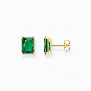 Thomas Sabo Ear Studs With Green Stone Gold Plated Puzetove Nausnice Damske Žlté Zlate Strieborne | SK-37MOSYJPX