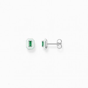 Thomas Sabo Ear Studs With Green Stone Silver Puzetove Nausnice Damske Strieborne | SK-17JWYBFAD