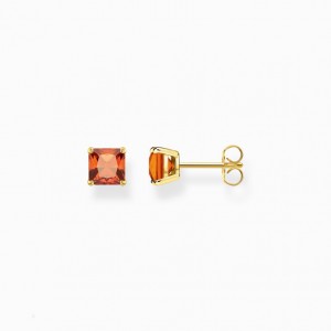 Thomas Sabo Ear Studs With Orange Stone Gold Plated Puzetove Nausnice Damske Žlté Zlate Strieborne | SK-31KOZJGUB