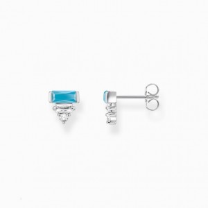 Thomas Sabo Ear Studs With Turquoise And White Baguette-Cut Stones Silver Puzetove Nausnice Damske Strieborne | SK-31YLWUKEG