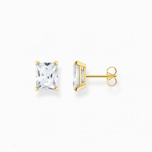 Thomas Sabo Ear Studs With White Stone Gold Plated Puzetove Nausnice Damske Žlté Zlate Strieborne | SK-02MBUFDZR