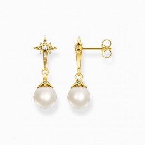 Thomas Sabo Earrings Pearl Star Gold Nausnice Damske Žlté Zlate Strieborne | SK-69XRLKHVE