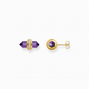 Thomas Sabo Gold-Plated Ear Studs With Hexagonal Imitation Amethyst Puzetove Nausnice Damske Žlté Zlate Strieborne | SK-84LGIPZNF