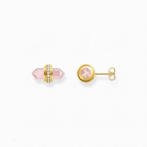 Thomas Sabo Gold-Plated Ear Studs With Hexagonal Rose Quartz Puzetove Nausnice Damske Žlté Zlate Strieborne | SK-52QOHIFAN