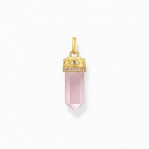 Thomas Sabo Gold-Plated Hexagonal Pendant With Rose Quartz Prívesky Damske Žlté Zlate Strieborne | SK-90QYBMTUF