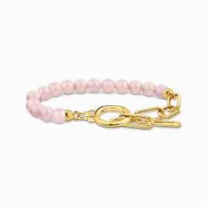 Thomas Sabo Gold-Plated Link Chain Bracelet With Rose Quartz Beads Naramok Damske Žlté Zlate Strieborne | SK-52NMPHKOV