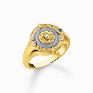 Thomas Sabo Gold-Plated Signet Ring With Blue Cold Enamel And Stones Prstene Damske Žlté Zlate Strieborne | SK-49DCGHQIU