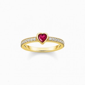 Thomas Sabo Gold-Plated Solitaire Ring With Red Heart-Shaped Stone Prstene Damske Žlté Zlate Strieborne | SK-51AUKQNLI