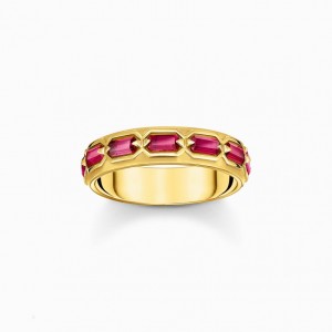Thomas Sabo Gold Plated Band Ring In Crocodile Design With Red Stones Prstene Panske Žlté Zlate Strieborne | SK-61WHLPYCF