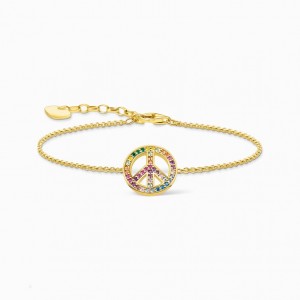 Thomas Sabo Gold Plated Bracelet With Peace Sign And Coloured Stones Naramok Damske Žlté Zlate Strieborne | SK-30UBPFJIT