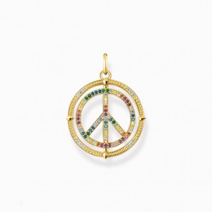 Thomas Sabo Gold Plated Pendant Peace Sign With Coloured Stones Prívesky Damske Žlté Zlate Strieborne | SK-83JYUPACH