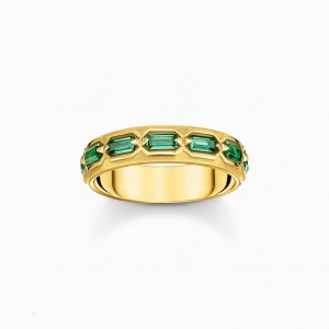 Thomas Sabo Gold Plated Ring In Crocodile Design With Green Stones Prstene Damske Žlté Zlate Strieborne | SK-45XIANVLK