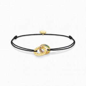Thomas Sabo Gold Plated Textilne Bracelet Black With Two Rings And Coloured Stones Naramok Damske Žlté Zlate Strieborne | SK-70TYCMGJI