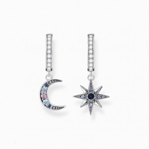 Thomas Sabo Hoop Earrings Royalty Star & Moon Silver Visiace Nausnice Damske Strieborne | SK-85EIRALOT