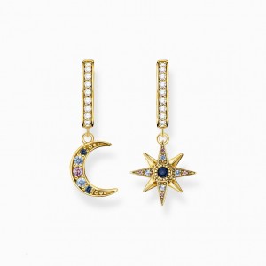 Thomas Sabo Hoop Earrings Royalty Star & Moon Gold Visiace Nausnice Damske Žlté Zlate Strieborne | SK-48NKQSCUG