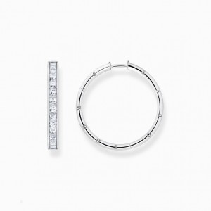 Thomas Sabo Hoop Earrings White Stones Pavé Silver Visiace Nausnice Damske Strieborne | SK-85EZPGNWL