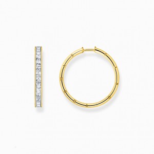 Thomas Sabo Hoop Earrings White Stones Pavé Gold Visiace Nausnice Damske Žlté Zlate Strieborne | SK-16OWDHIEA
