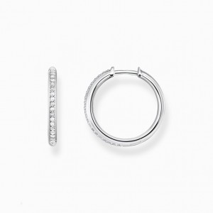 Thomas Sabo Hoop Earrings White Stones Pavé Silver Visiace Nausnice Damske Strieborne | SK-79ZYJBCMU