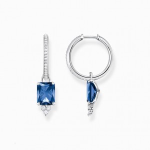 Thomas Sabo Hoop Earrings With Blue And White Stones Silver Visiace Nausnice Damske Strieborne | SK-75QDBGHRI
