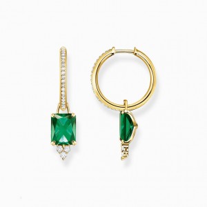 Thomas Sabo Hoop Earrings With Green And White Stones Gold Plated Visiace Nausnice Damske Žlté Zlate Strieborne | SK-03YHWBJOU