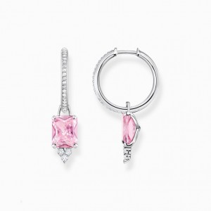 Thomas Sabo Hoop Earrings With Pink And White Stones Silver Visiace Nausnice Damske Strieborne | SK-76JYXUEDV