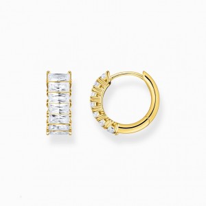 Thomas Sabo Hoop Earrings With White Stones Pavé Gold Plated Visiace Nausnice Damske Žlté Zlate Strieborne | SK-01QVZTHSX