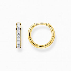 Thomas Sabo Hoop Earrings With White Stones Pavé Gold Plated Visiace Nausnice Damske Žlté Zlate Strieborne | SK-51RDMPSYB