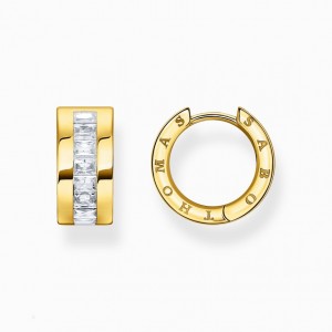 Thomas Sabo Hoop Earrings With White Stones Pavé Gold Plated Visiace Nausnice Damske Žlté Zlate Strieborne | SK-32GJKBHWN