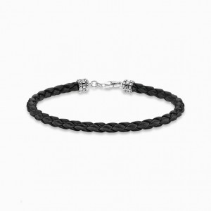 Thomas Sabo Kozene Bracelet Black Naramok Damske Strieborne | SK-68ORDYHTV