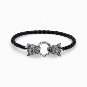 Thomas Sabo Kozene Remienkove Black Cat Naramok Panske Strieborne | SK-08SWZEPLX