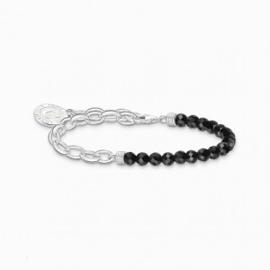 Thomas Sabo Member Charm Bracelet With Black Obsidian Beads And Charmista Disc Silver Naramok Damske Strieborne | SK-42QJBEYCT