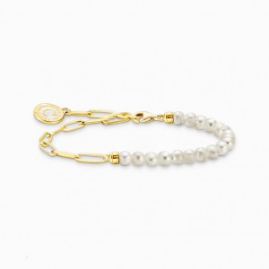 Thomas Sabo Member Charm Bracelet With White Pearls And Charmista Disc Gold Plated Naramok Damske Žlté Zlate Strieborne | SK-16LOIYTRP