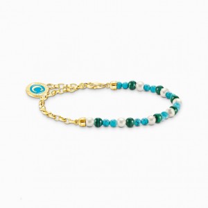 Thomas Sabo Member Charm Bracelet With White Pearls, Malachite And Charmista Disc Gold Plated Naramok Damske Žlté Zlate Strieborne | SK-06KJAHXOQ