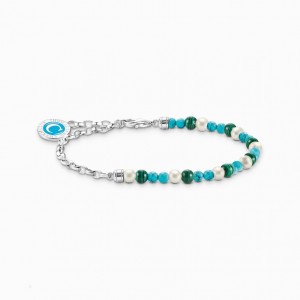 Thomas Sabo Member Charm Bracelet With White Pearls, Malachite And Charmista Disc Silver Naramok Damske Strieborne | SK-05PHFLISB