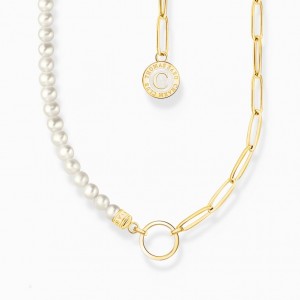 Thomas Sabo Member Charm Necklace With White Pearls And Charmista Disc Gold Plated Nahrdelnik Damske Žlté Zlate Strieborne | SK-34XMHPYQK