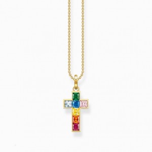 Thomas Sabo Necklace Cross With Colourful Stones Gold Plated Nahrdelnik Damske Žlté Zlate Strieborne | SK-97ZMPTIUQ