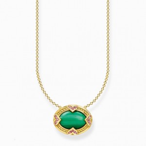 Thomas Sabo Necklace Green Stone Gold Nahrdelnik Damske Žlté Zlate Strieborne | SK-94TSLFDWB