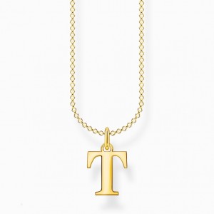 Thomas Sabo Necklace Letter T Gold Nahrdelnik Damske Žlté Zlate Strieborne | SK-40OLIRPWQ