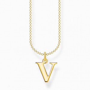 Thomas Sabo Necklace Letter V Gold Nahrdelnik Damske Žlté Zlate Strieborne | SK-32JFVPEWI