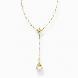 Thomas Sabo Necklace Pearl Star Gold Nahrdelnik Damske Žlté Zlate Strieborne | SK-24HISZWYX