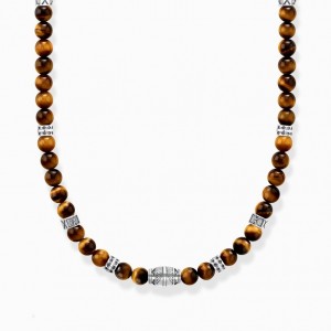 Thomas Sabo Necklace With Tiger'S Eye Beads Silver Nahrdelnik Panske Strieborne | SK-71ENBIAMU