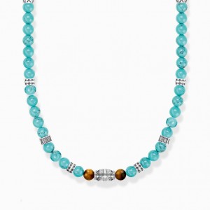 Thomas Sabo Necklace With Turquoise Beads And Tiger'S Eye Beads Silver Nahrdelnik Panske Strieborne | SK-50IUQFHKA