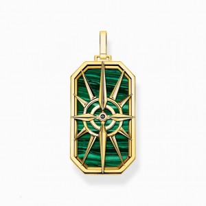 Thomas Sabo Pendant Compass Star Green Prívesky Panske Žlté Zlate Strieborne | SK-95VNHIOWZ