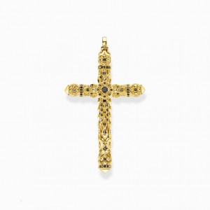 Thomas Sabo Pendant Cross Black Stones Gold Prívesky Damske Žlté Zlate Strieborne | SK-96BAXVUOC