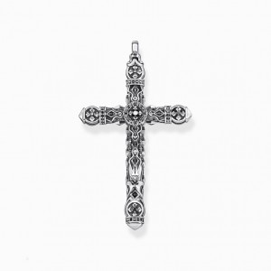 Thomas Sabo Pendant Cross Black Stones Silver Prívesky Panske Strieborne | SK-34FCEIKRS